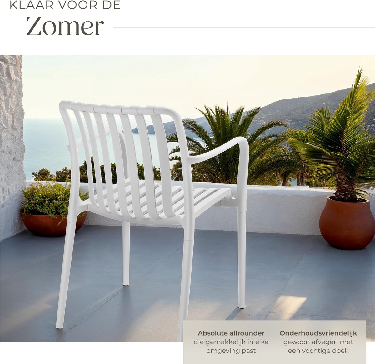tectake® Set van 4 Tuinstoelen Alcudia - Creme - Kunststof Stoelen met Armleuning - Tuinset voor om de Tuintafel of op de Camping - Stapelbaar - Stoelen voor Tuin, Terras of Balkon - Weerbestendig en UV-bestendig - Draagkracht 120kg per Tuinstoel – foto 7