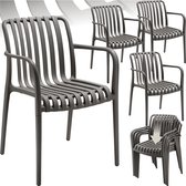 tectake® Set van 4 Tuinstoelen Alcudia - Antraciet - Kunststof Stoelen met Armleuning - Tuinset voor om de Tuintafel of op de Camping - Stapelbaar - Stoelen voor Tuin, Terras of Balkon - Weerbestendig en UV-bestendig - Draagkracht 120kg per Tuinstoel