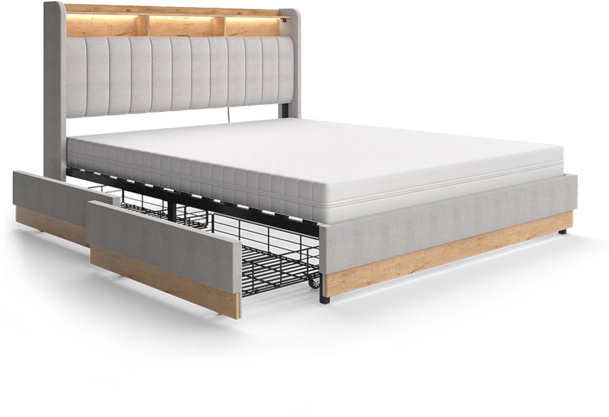 Vitalispa Nura Gestoffeerd bed – 160x200 cm met matras Grijs