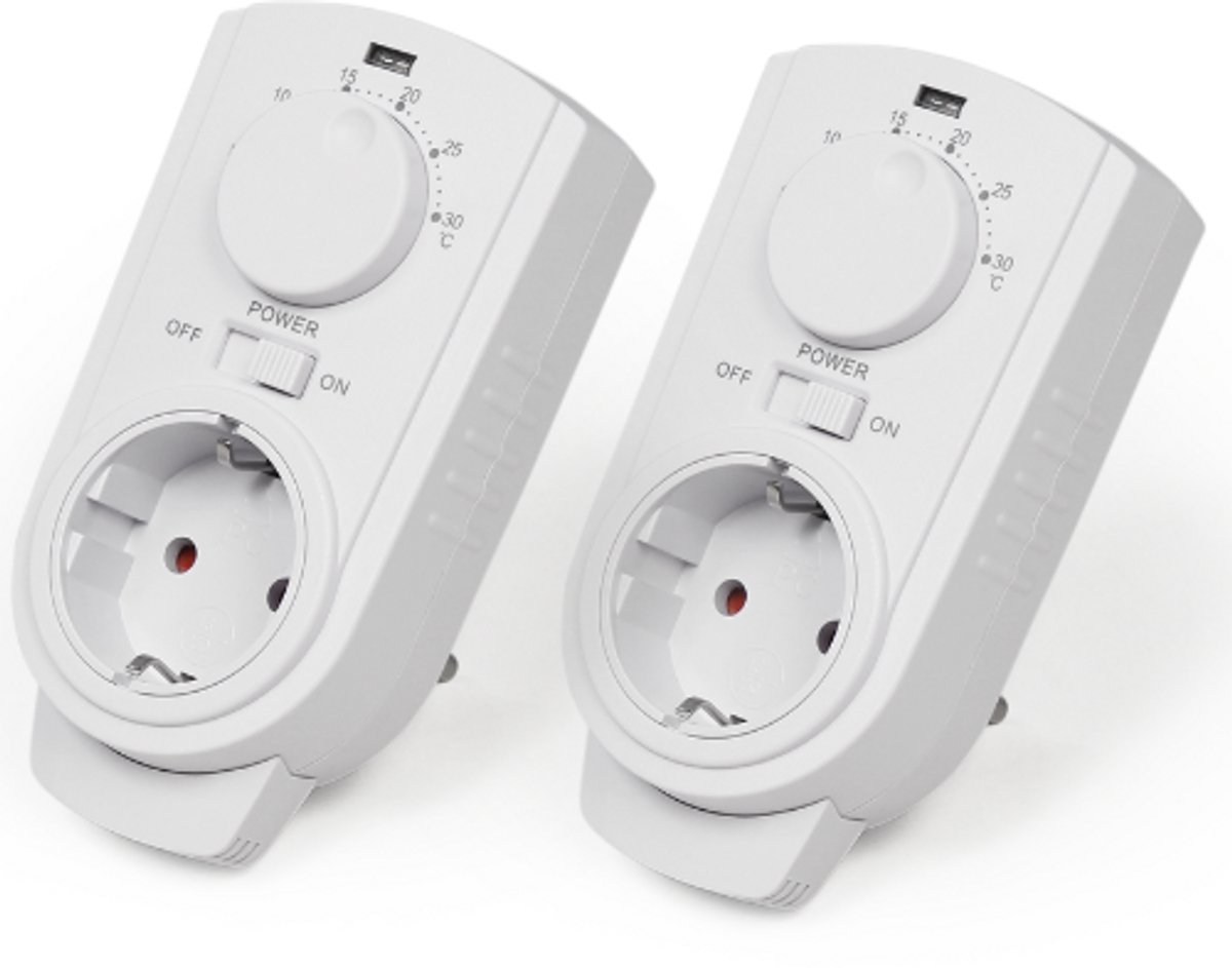 Set van 2 - TCU-330 Stopcontact Plug-in Thermostaat 5-30°C - Analoog - Koelen/Verwarmen - Randaarde (Niet geschikt voor België )