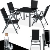tectake® - Aluminium Tuinset - Zitgroep met 4 Tuinstoelen en 1 Tuintafel - Donkergrijs - Tuinmeubelset voor 4 Personen - Weerbestendig en UV-bestendig - Stoelen met verstelbare Rugleuning - Tuintafelset