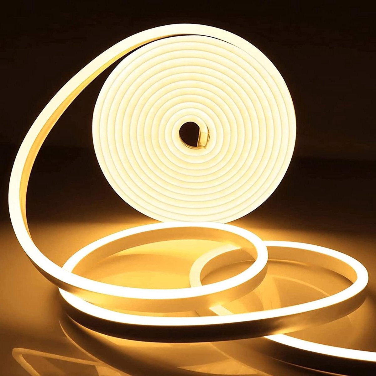 Warm White 12V 5M Waterproof 3000K Neon LED Strip DIY Flexible for Indoor Outdoor Home Kitchen Decoration (Power Adapter Not Included)