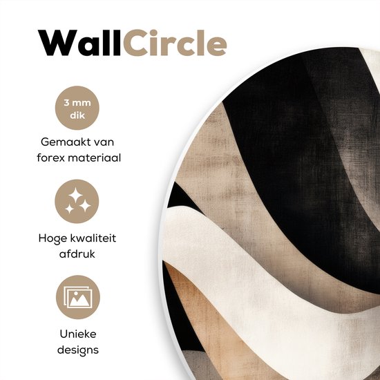WallCircle® Wandcirkel 60x60 cm - Muurcirkel Abstract - Golven - Zwart - Verweerd - Muurdecoratie woonkamer - Wanddecoratie slaapkamer - Kamer decoratie accessoires - Ronde schilderijen