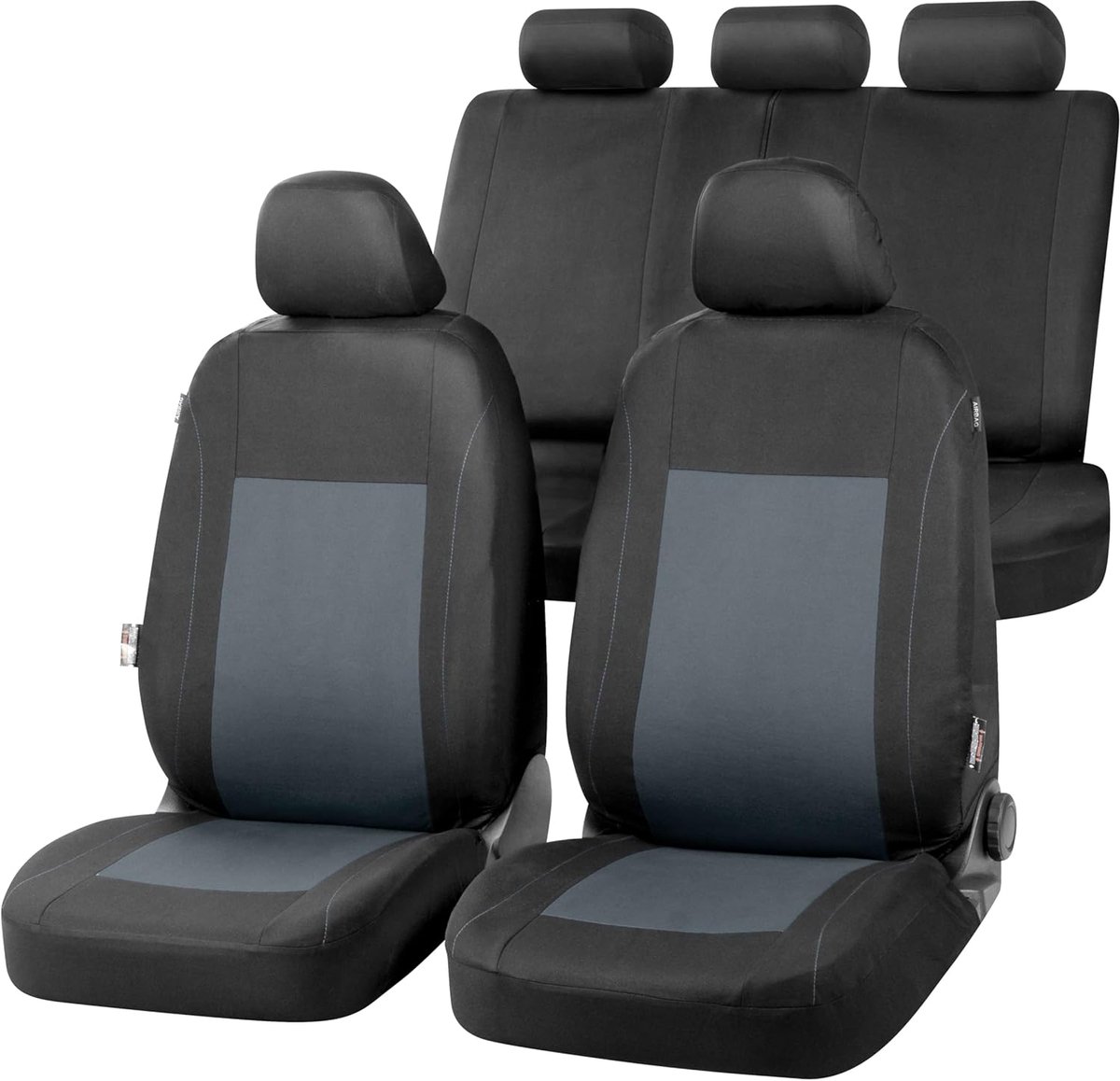 Autostoelhoezen - Complete Set - Universele Stoelhoezen Grijs-Zwart - Polyester Bekleding voor Voor- & Achterstoelen - Hoezen voor en achterbank Auto - Autostoelhoes