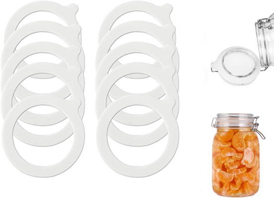 Vervangende siliconen afdichtingen - 10 Stuks - Siliconen Ringen - Gasket Zonder Kleurstoff - Siliconen glazen afdichtingen - Vervangende Rubberen Pakkingen - 70 mm x 95 mm - Wit