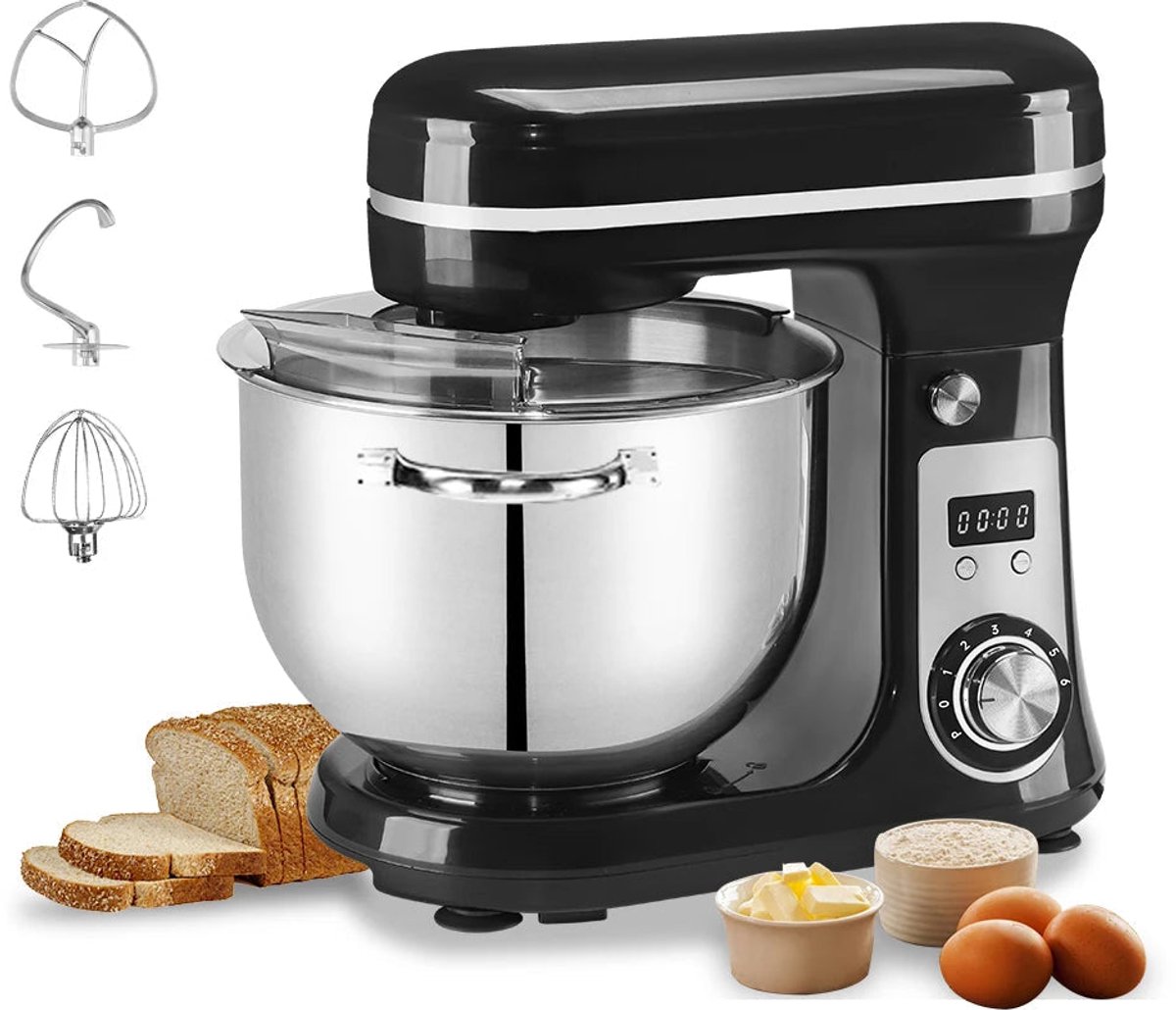 Keukenmixer - Keukenmachine - Foodprocessor - Keukenrobot - LED Display - 6 Snelheden - 1200W - Stil DC-Motor - Elektrische Foodmixer - Zwart