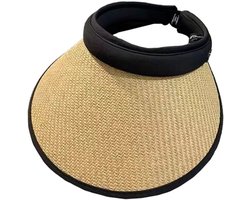 Dames zonneklep zomer opvouwbare strohoed voor op reis grote brede rand strandpet paardenstaart zonnehoed - kaki holle zonnehoed