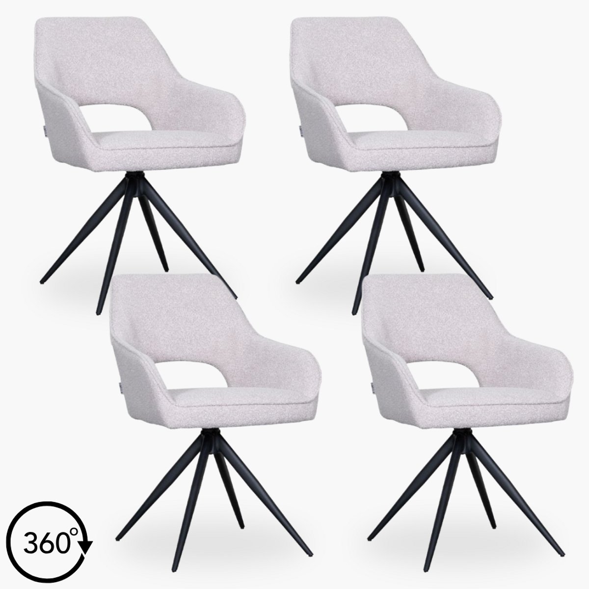 4x Eetkamerstoel Veya - Beige Boucle - Set van 4 - Naturel - Met Armleuning