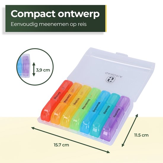 Gandria Pilulier 7 Jours - Pilulier Amovible - Boîte à Médicaments avec 21 Compartiments - Boîte à Médicaments avec Fermeture Robuste - 3 Compartiments par Jour - 7 Couleurs