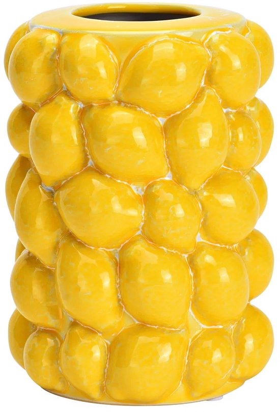 Vase à fleurs citrons - jaune - céramique - D12 x H19 cm - vase à fruits motif citron