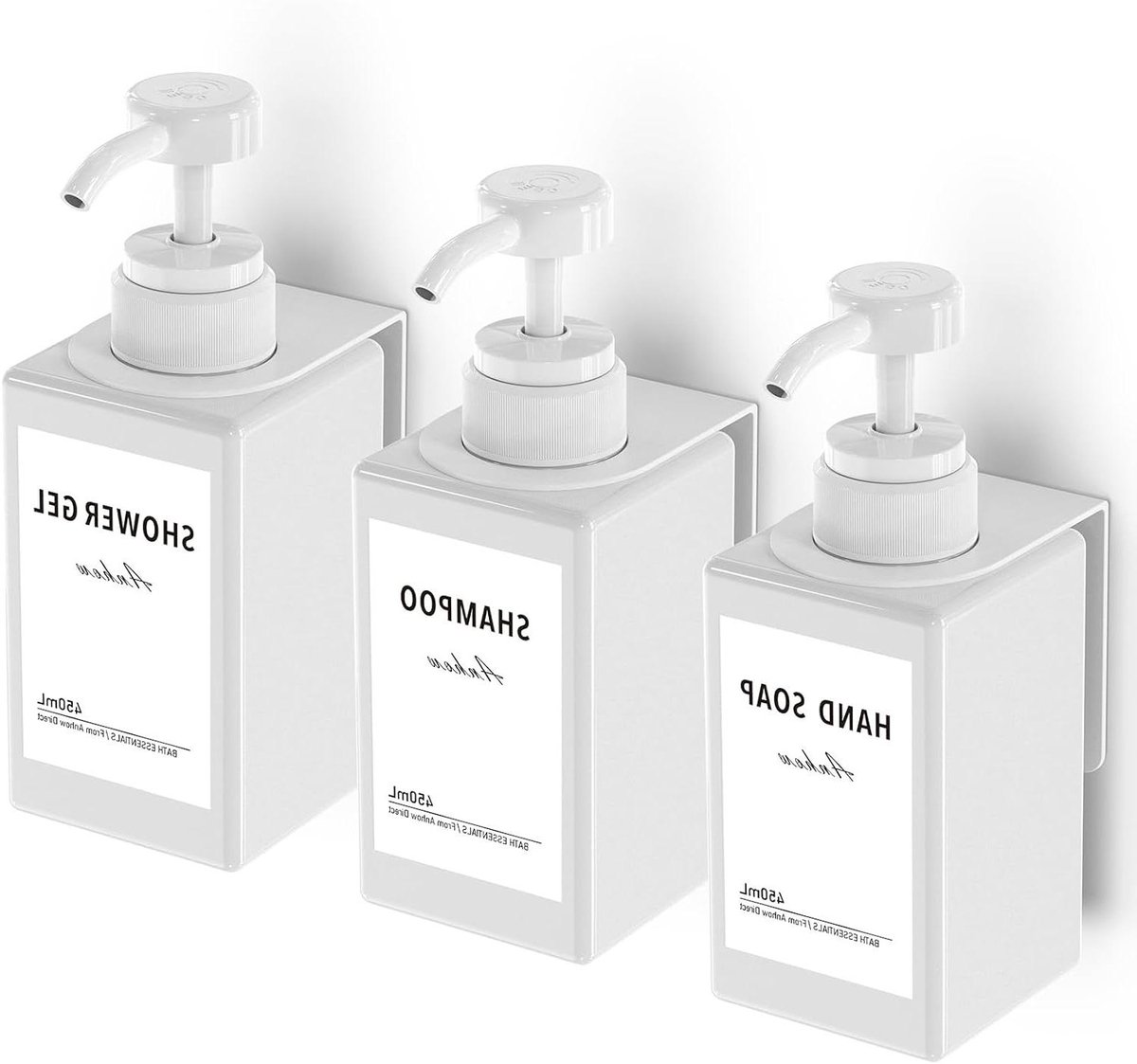 Set Van 3 Wandgemonteerde Zeepdispensers 450 ml met Labels Zonder Boren voor Keuken en Badkamer - Wit