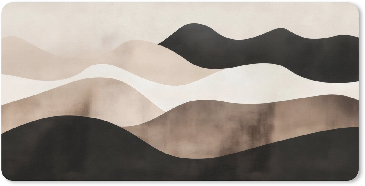 Muismat XXL 120x60 cm - Bureau onderlegger - Bureau mat Abstract - Landschap - Golven - Crèmekleur - Bureaumat - Gaming mousepad xl - Bureaulegger groot - Computer deskmat
