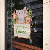 Jungle raamsticker dieren met bord - 30 x 30 cm overige stickers - raamsticker geboorte