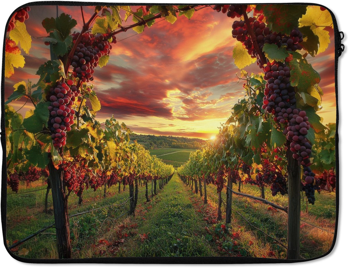 Laptophoes 17 inch - Wijngaard - Druiven - Zonsondergang - Laptop sleeve - Binnenmaat 41x28 cm - Zwarte achterkant