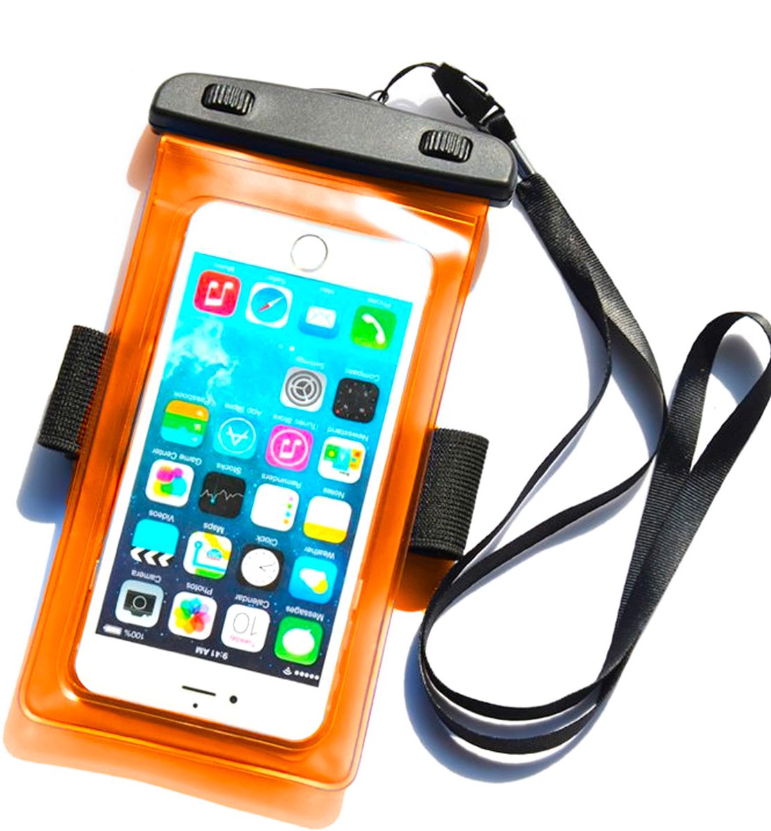 Waterdichte telefoonhoes met armband van PVC - Oranje