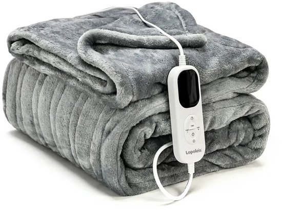 Lopoleis Elektrische Deken – verwarmingsdeken – warmtemat – infrarood verwarming – Warmtekussen – Elektrische Plaid – Elektrische Knuffeldeken – Micropluche – 150W – 180 x 150 cm – Twin Size – Fleece – Grijs