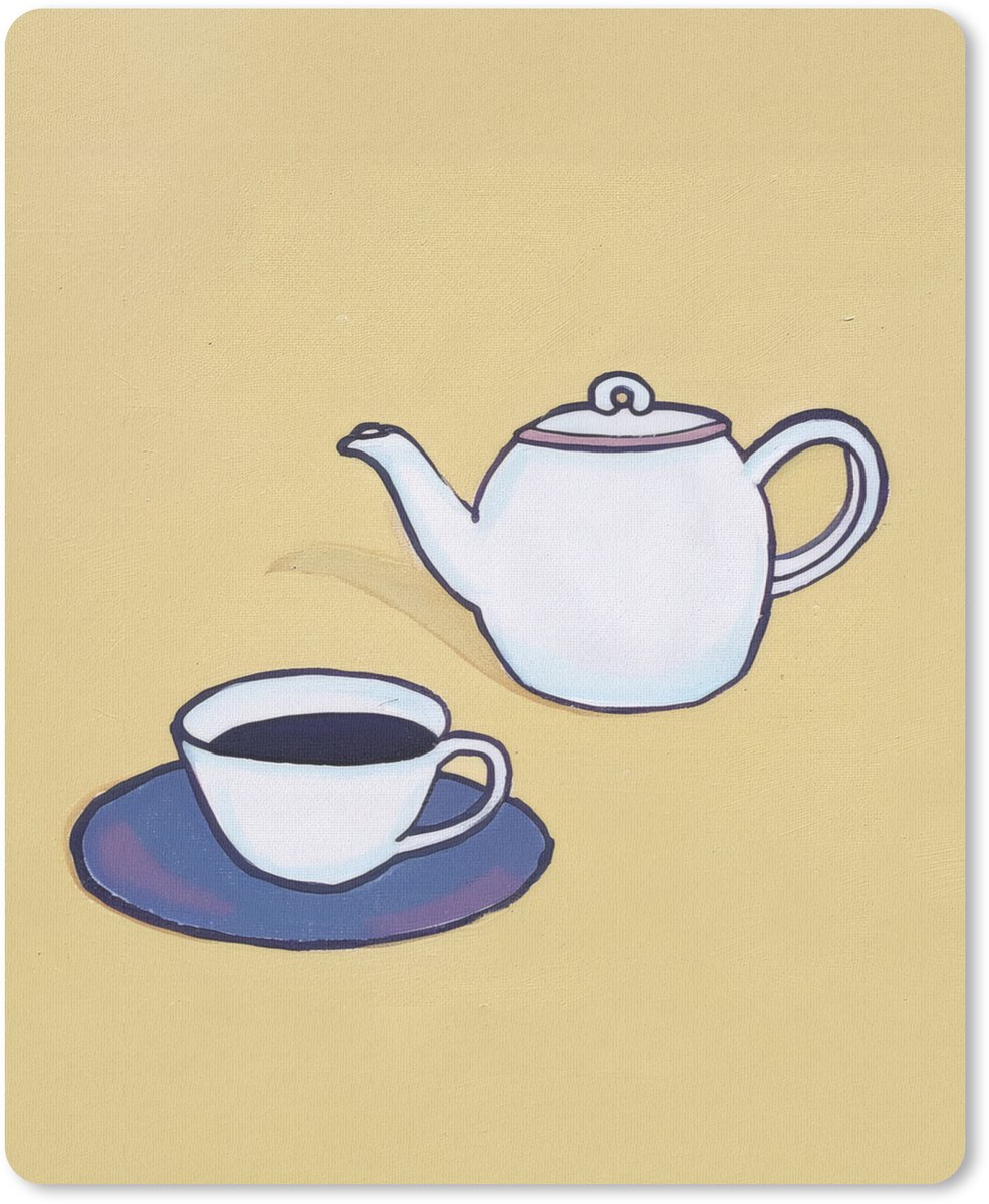 Muismat 19x23 cm - Mousepad Theepot - Kopje - Beige - Illustratie - Muismatten