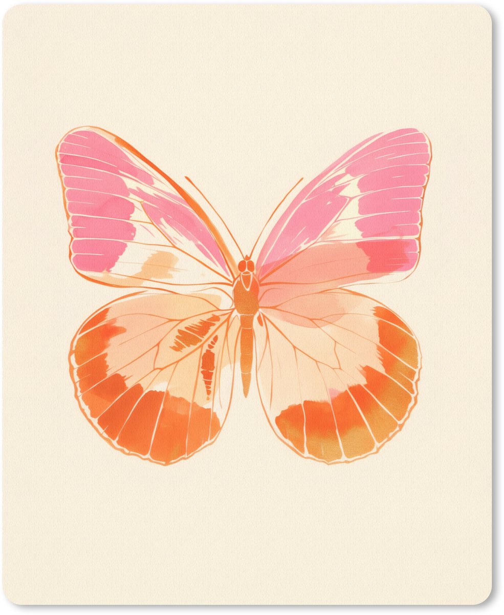 Muismat 19x23 cm - Mousepad Oranje - Vlinder - Minimalistisch - Muismatten
