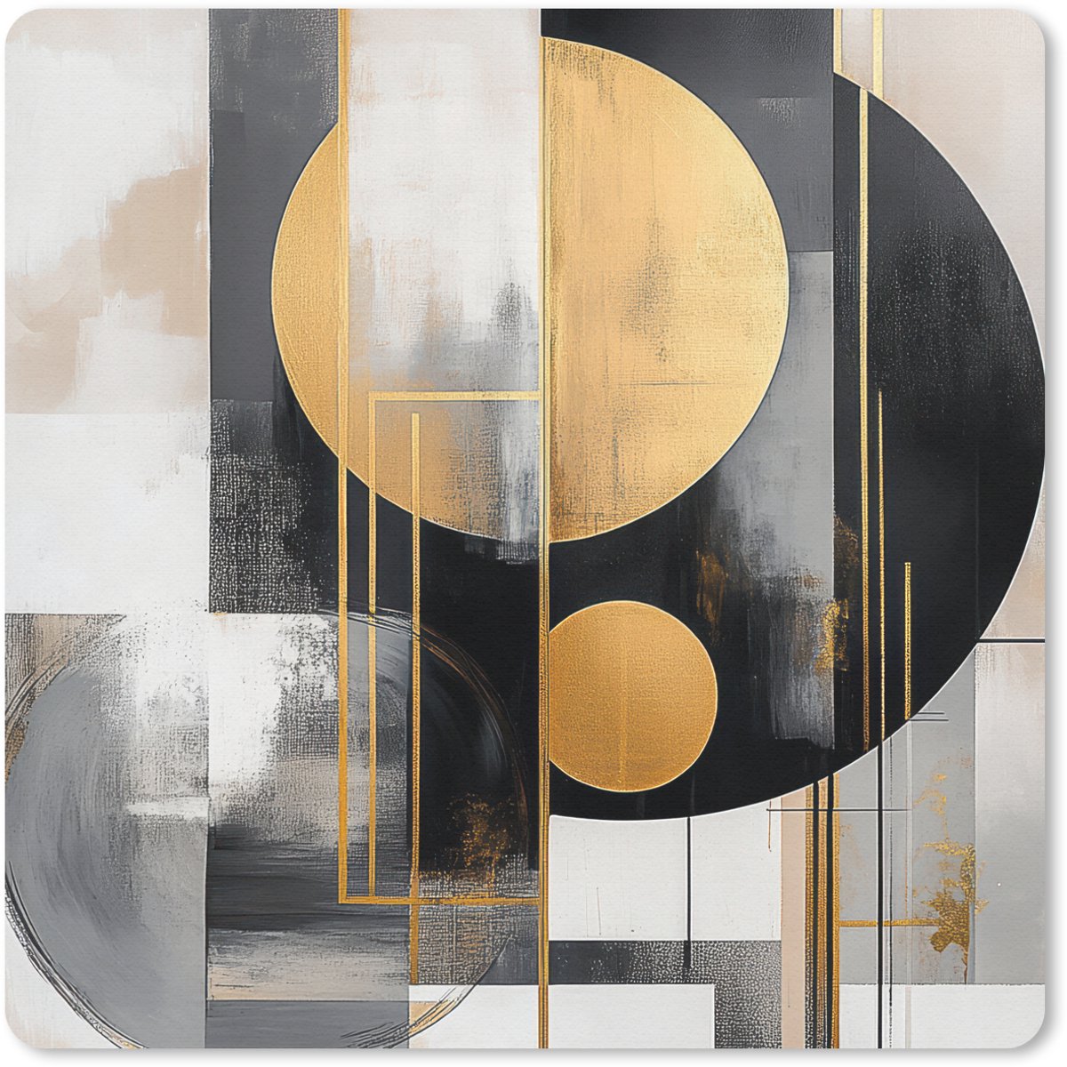 Muismat 30x30 cm - Mousepad Abstract - Goud - Zilver - Vormen - Aesthetic - Modern - Muismatten