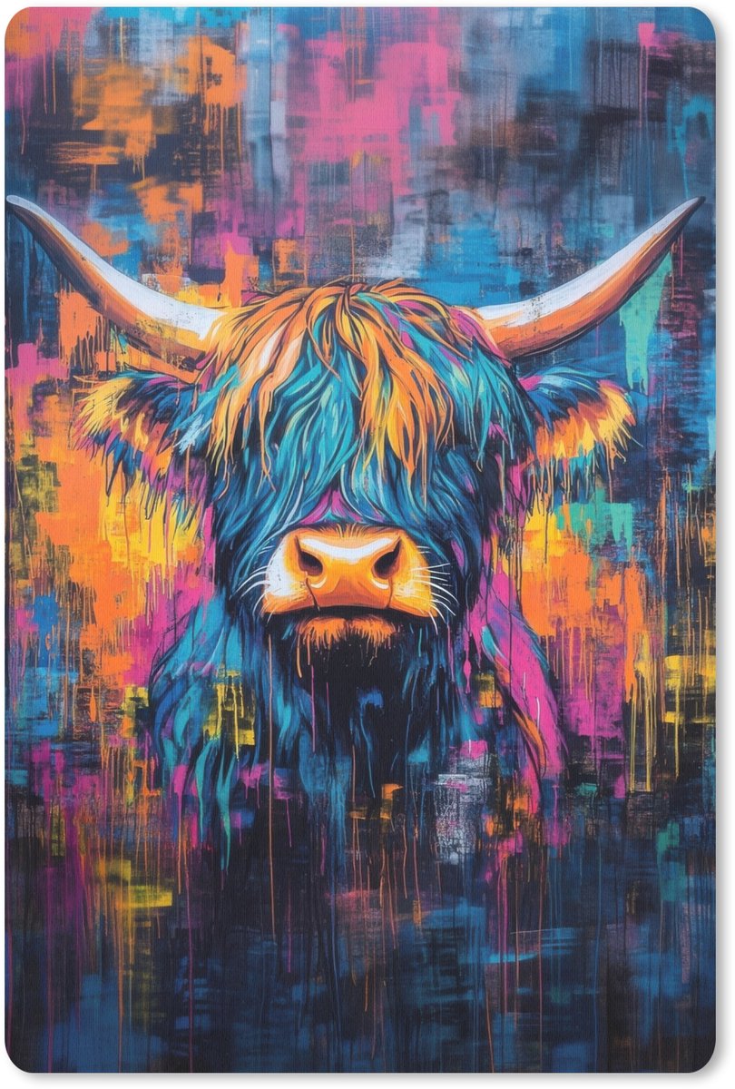 Muismat 18x27 cm - Mousepad Schotse Hooglander - Abstract - Kleurrijk - Muismatten