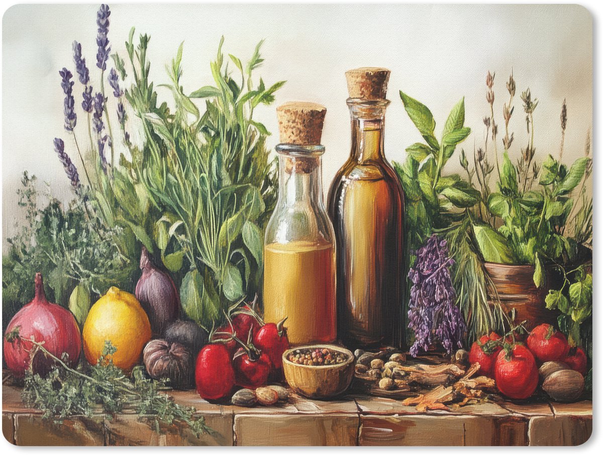 Muismat 23x19 cm - Mousepad Stilleven - Kruiden - Specerijen - Fruit - Kleurrijk - Muismatten