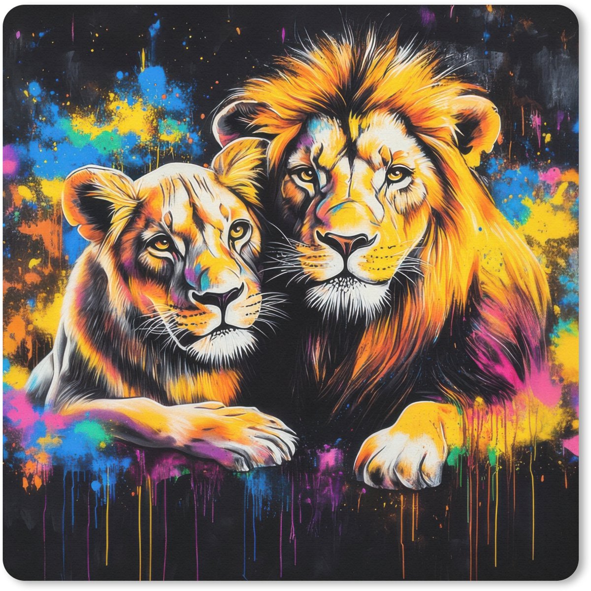 Muismat 30x30 cm - Mousepad Leeuwen - Schilderij - Kleuren - Muismatten