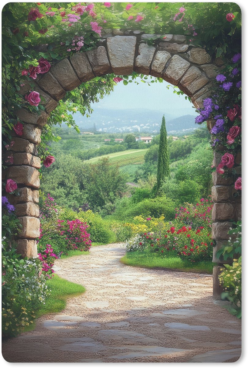 Muismat 18x27 cm - Mousepad Doorkijk - Landschap - Bloemen - Pad - Uitzicht - Muismatten