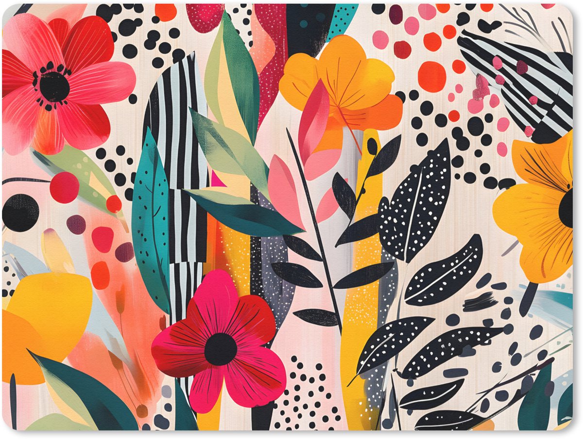 Muismat 23x19 cm - Mousepad Bloemen - Bladeren - Abstract - Kleurrijk - Muismatten