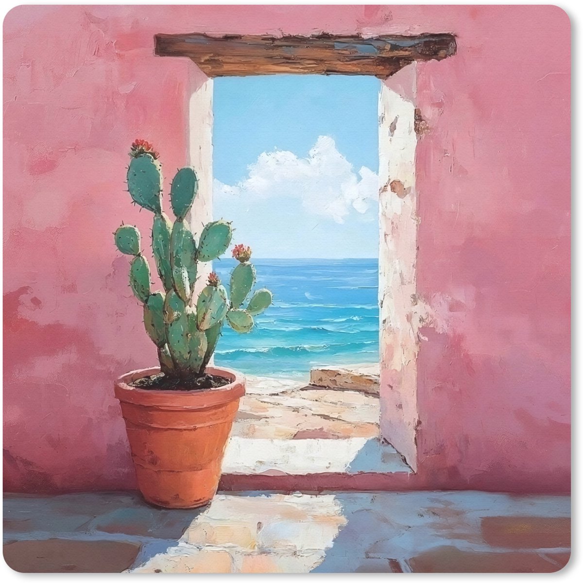 Muismat 30x30 cm - Mousepad Zee - Roze - Cactus - Muismatten