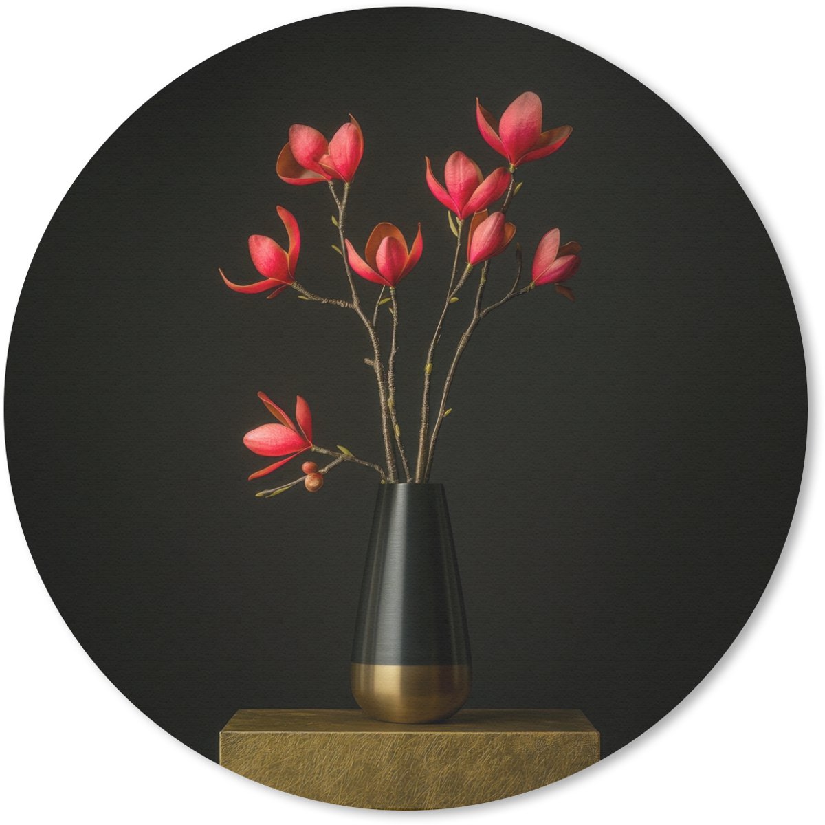 Muismat rond 20x20 cm - Mousepad Rode - Bloemen - Vaas - Ronde muismatten