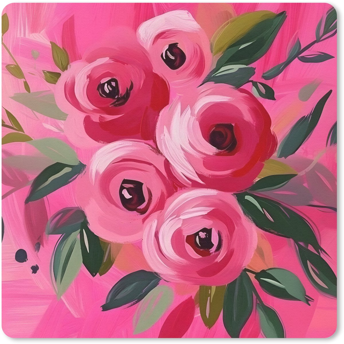 Muismat 30x30 cm - Mousepad Bloemen - Verf - Roze - Muismatten