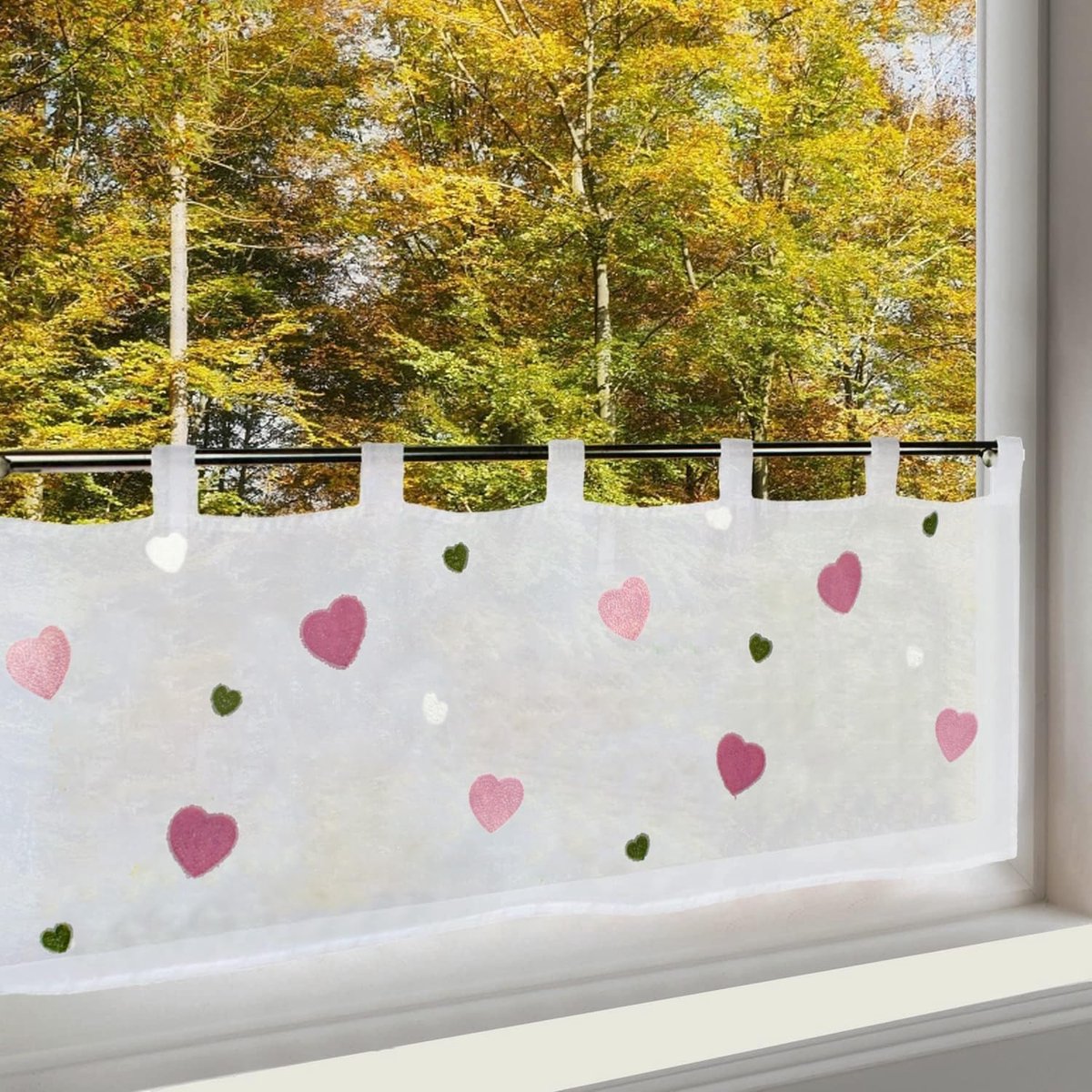 Ibenzoa Decoratieve Transparante Gordijnen met Hartjes en Borduurdetails – 45 x 115 cm wit