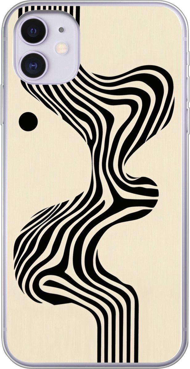 Telefoonhoesje Geschikt voor iPhone 11 hoesje - Beige - Lijnen - Golvend - Abstract - Siliconen Telefoonhoesje Telefoonhoesje