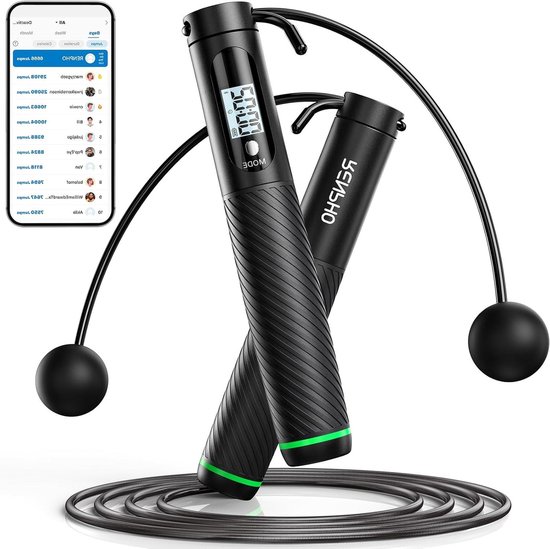 Queenfit® Springtouw met LCD & Bluetooth - 300cm verstelbaar koord - Springtouw, Speed Rope, Jump Rope - Fitness, Training, Crossfit, Cardio, Gym