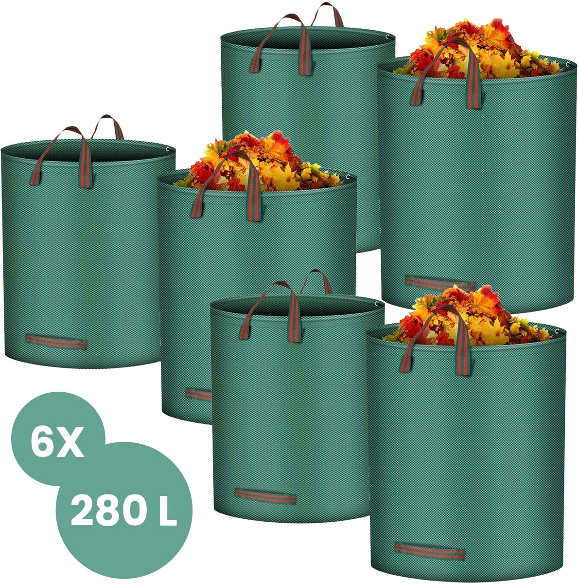 Goliving Tuinafvalzak - Set van 6 - 6x 280 liter - Tuinafvalzakken opvouwbaar - Tuinzak - Tuinafvalemmer - Groen