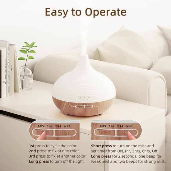 AESHORY 550ml Etherische Olie Diffuser, Aroma Diffuser met 12 x 5ml Etherische Oliën, Ultrasone Luchtbevochtiger met 7-kleurige Ledlampjes, Automatische Uitschakeling, voor Thuis, Yoga, Spa (Bruin