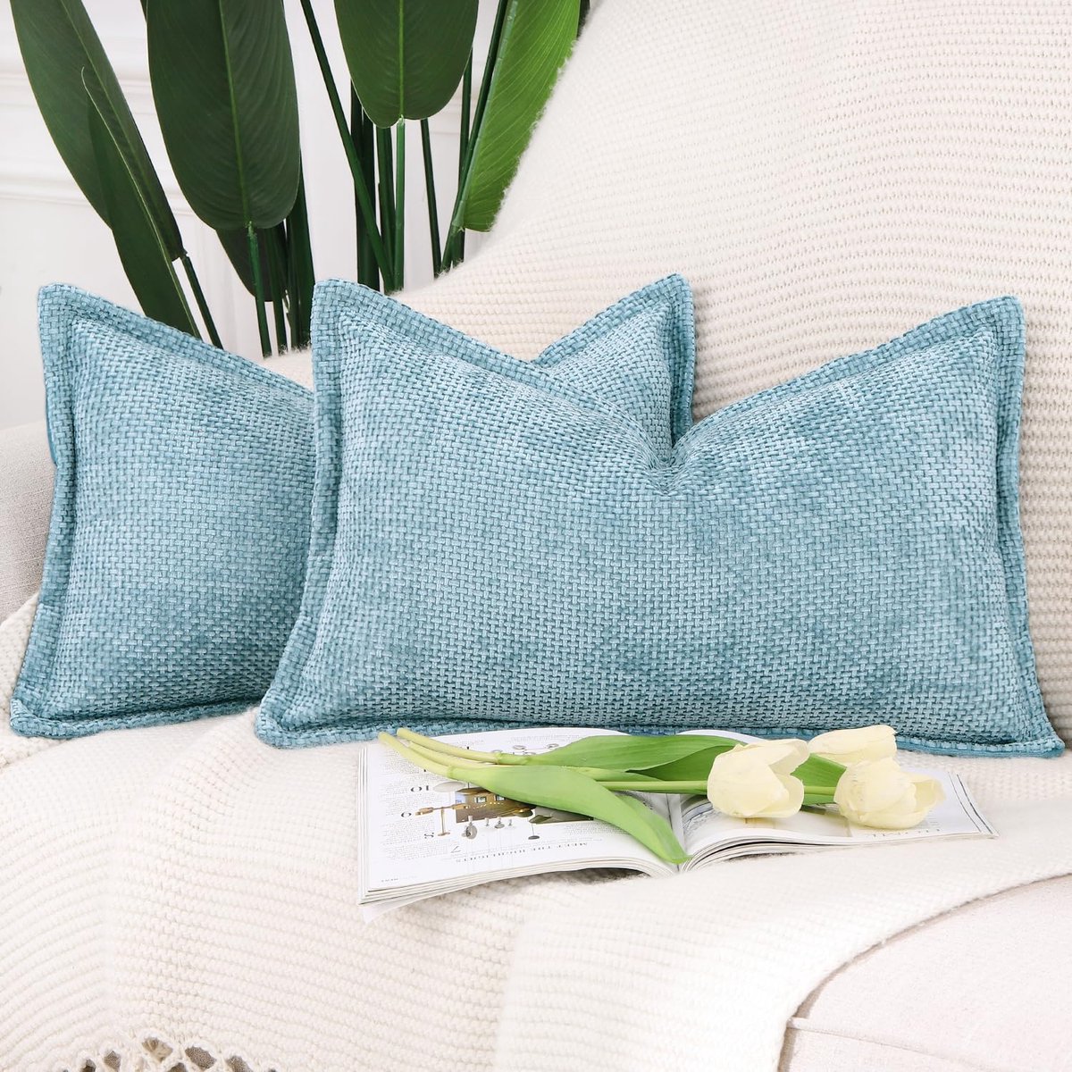 Ibenzoa Set van 2 Zachte Fluweel Kussenhoezen, Lichtblauw, 40 x 80 cm - Perfect voor Bank en Woonkamer