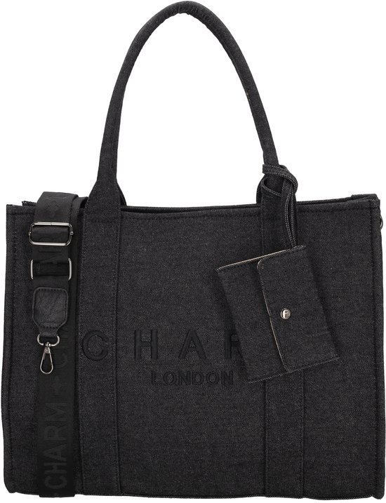 Charm London Bond Laptoptas 15,6 inch - Shopper - Schoudertas - Laptopvak - Denim - Spijkerstof - Zwart