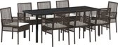 vidaXL - 9-delige - Tuin - Eetset - met - Kussens - - - Bruin - Poly - Rattan