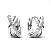 Oorringen - 925 Sterling Zilver - Zirkonia - zilverkleurig - klapsluiting – 12 mm – X-vormig