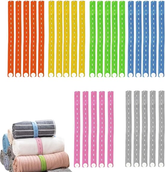 Foto: Elastische band voor kledingopberging 30 stuks verstelbare kledingopbergriem met knoopsgat deken opbergband oprolbare kledingopslag elastiek om kleding op te hangen