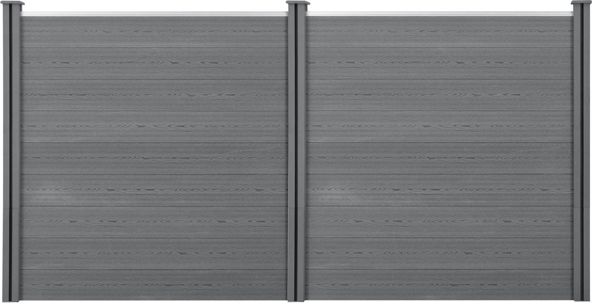 HKC Schuttingpaneel met 4 palen 183x357 cm grijs