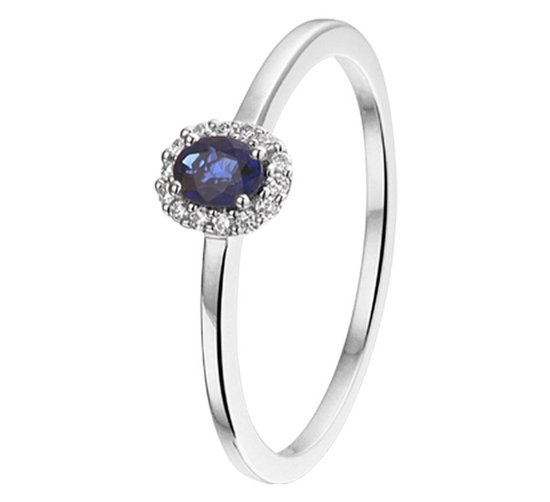 The Jewelry Collection Ring Saffier En Diamant 0.05ct H Si - Witgoud