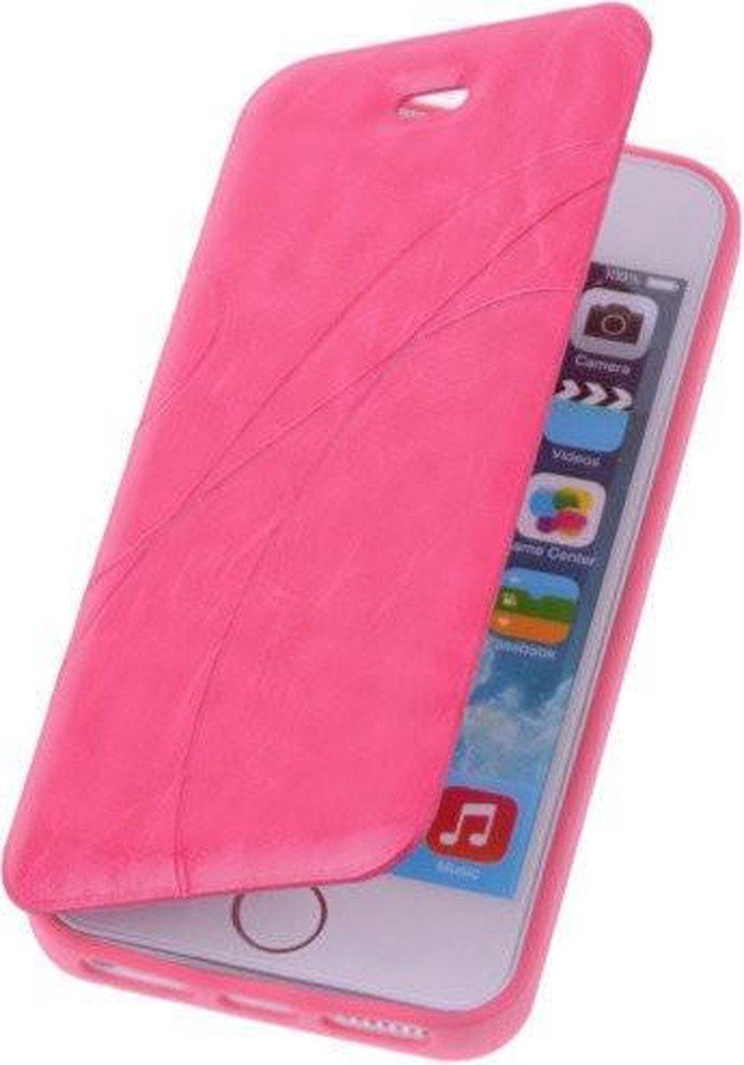 Fuchsia TPU Silicone Booktype Flip Hoesje Apple iPhone 5 5S Lijn Motief