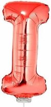 Rode opblaas letter ballon I op stokje 41 cm