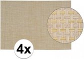 4x Placemats met geweven print beige 45 x 30 cm