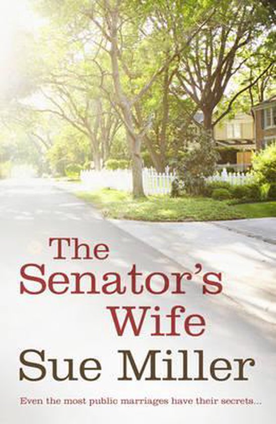 Boekcover: 'The Senator's Wife' door Sue Miller, met een straatbeeld op de achtergrond.