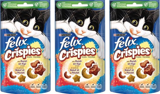 Felix Crispies - Kattensnack - Rund & Kip - 45 g - Per 3 zakjes