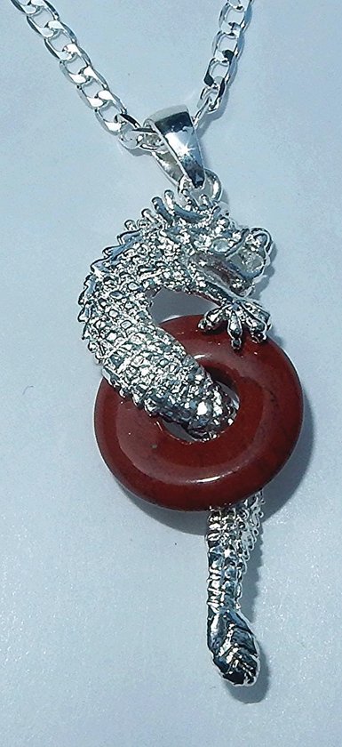 Zilverkleurige Draak Hanger Jaspis rood