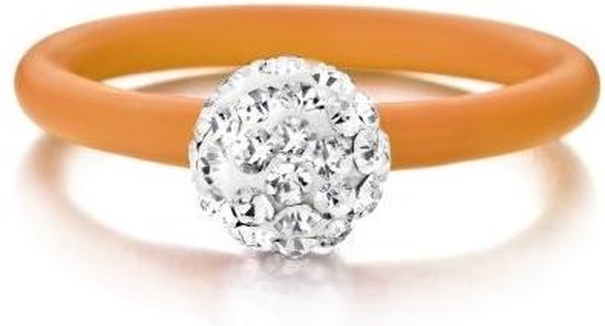 Colori 4 RNG00051 Siliconen Ring met Steen - Kristal Bal 8 mm - One-Size - Oranje